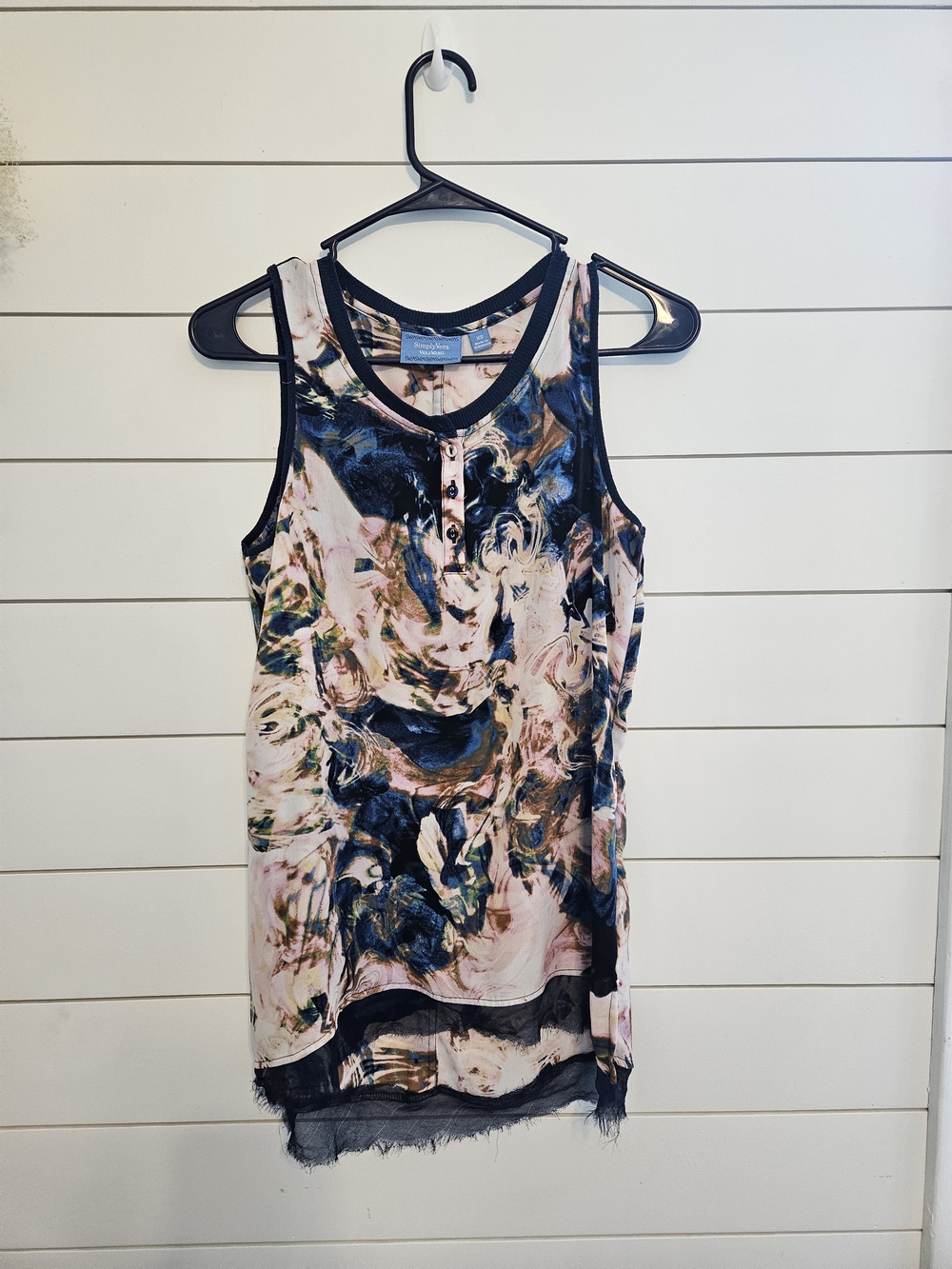 Simply Vera Vera Wang Pink, Navy & White Abstract Floral Tank